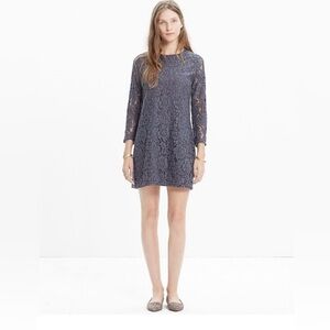 Madewell Long Sleeve Lace Shift Dress in Dark Gray Size Small